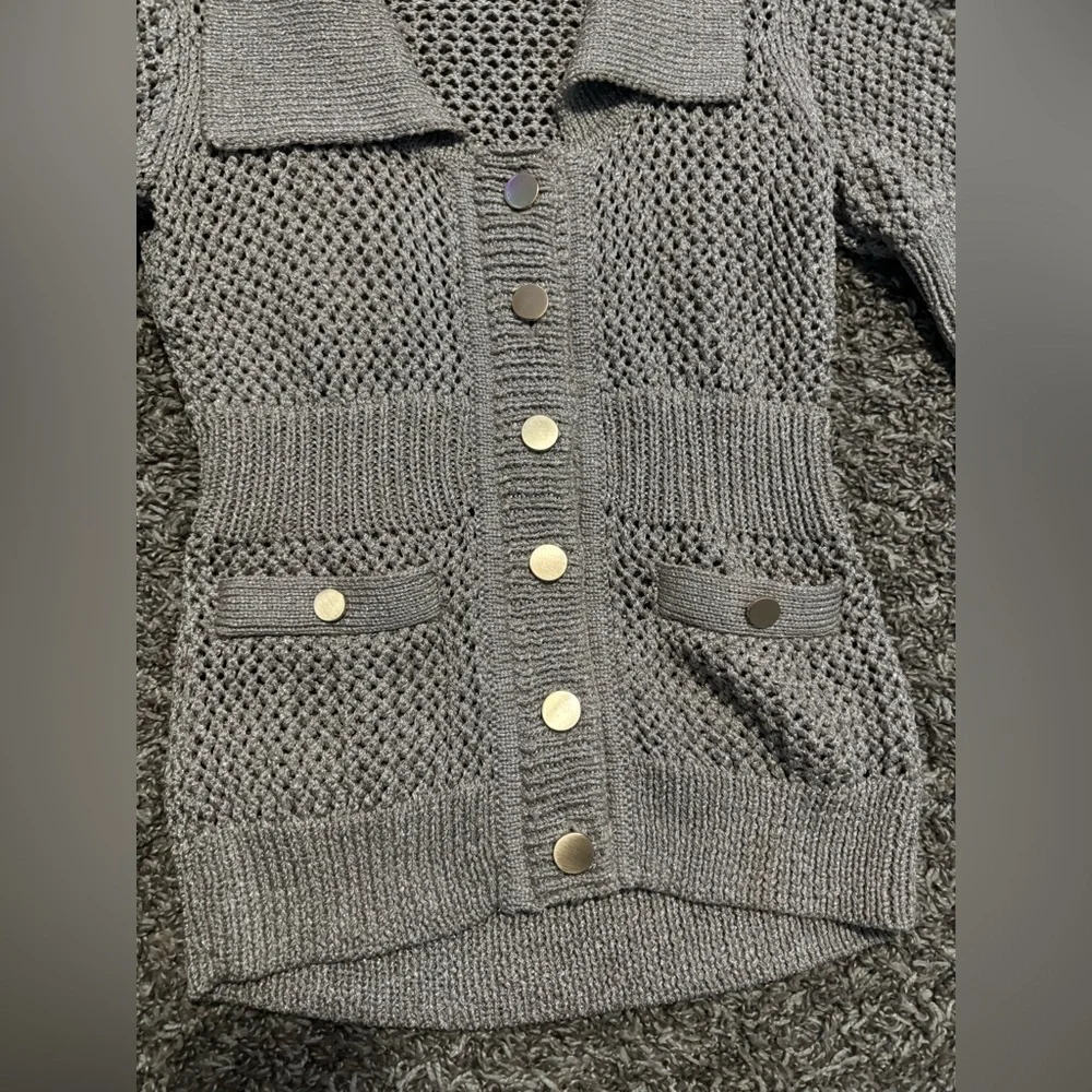 White House Black Market Beige Cardigan with Gold Buttons